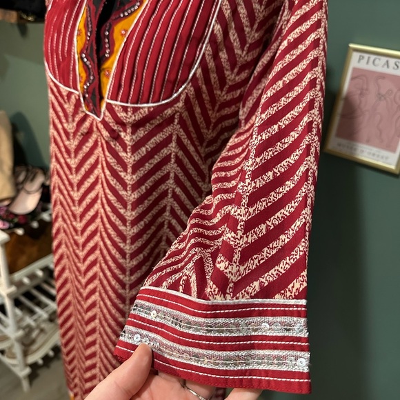 NWT Isvarah Silk Red and Orange Three Quarter Sleeve Dress Size S 🦄 - Picture 3 of 6